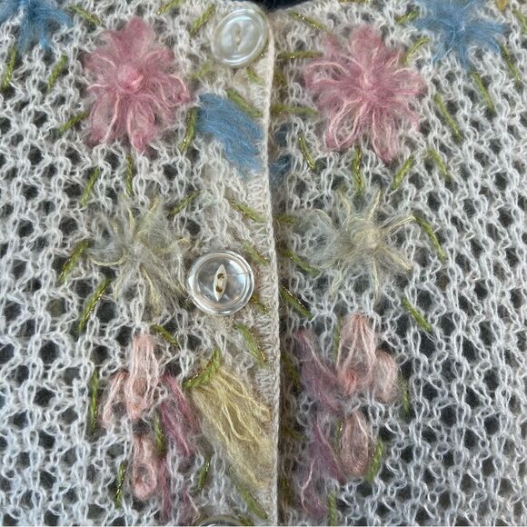 Vintage Sidney Gould FLORAL Mohair/Creslan Knit Cardigan Sweater - Picture 7 of 15